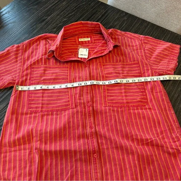 Free People Christopher Linen Oversized Button Front Shirt in Red, Size Large - Picture 4 of 9